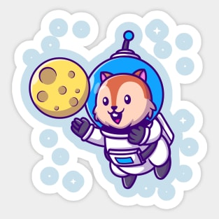 Cute Squirrel Astronaut With Moon Cartoon Sticker